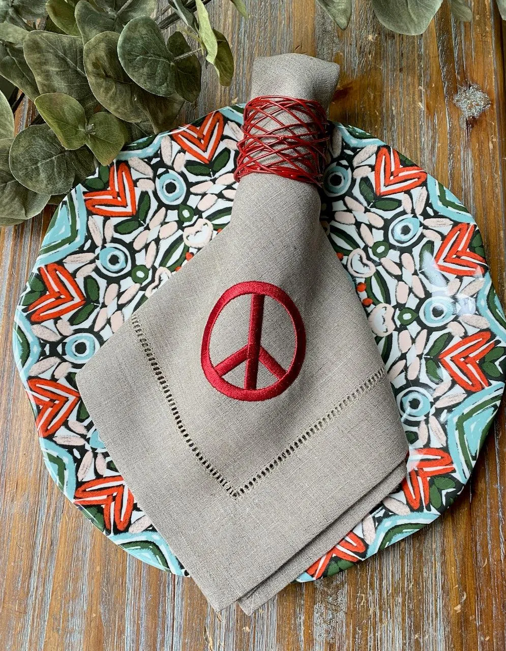 Peace Sign Embroidered Cloth Napkins - Set of 4 napkins