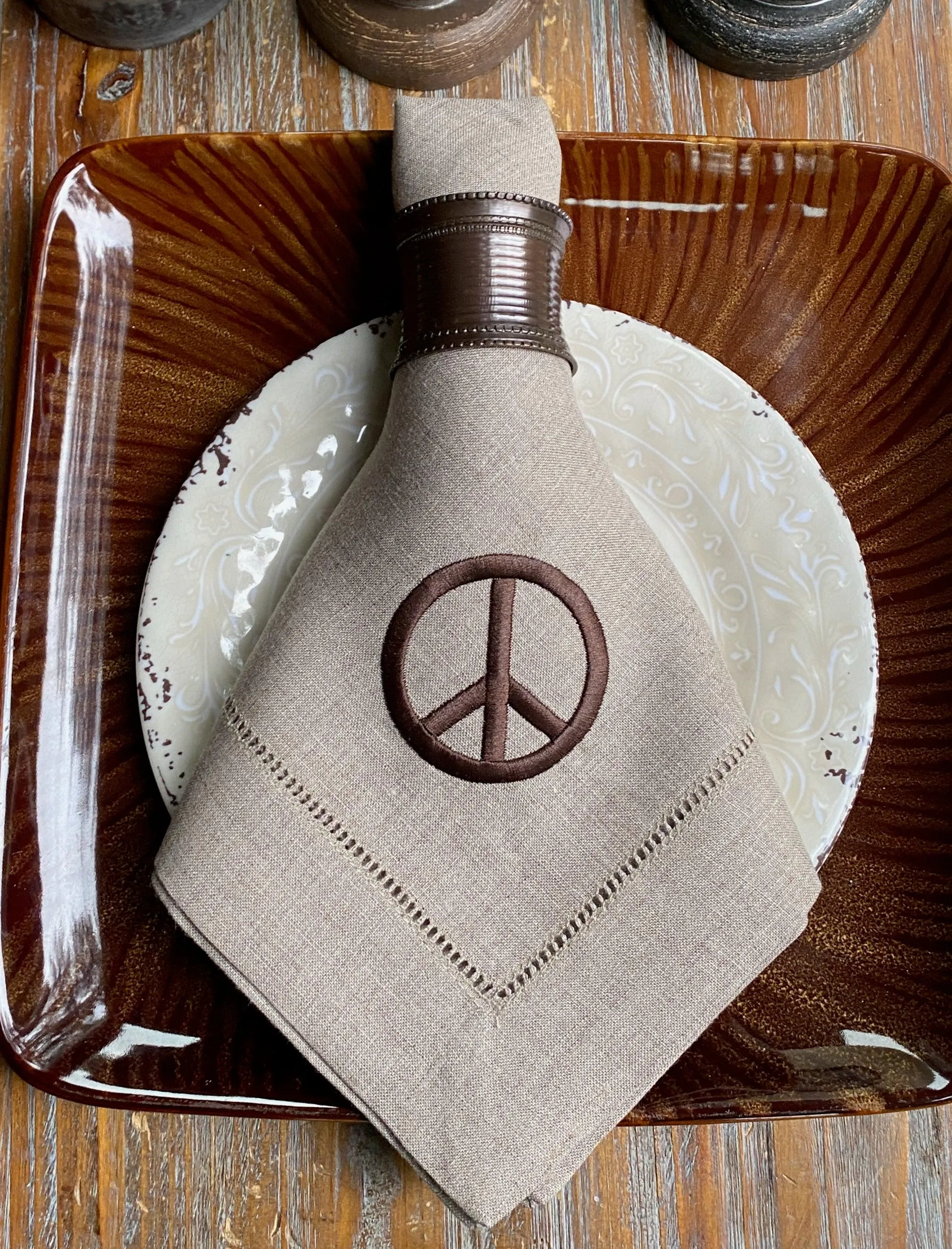 Peace Sign Embroidered Cloth Napkins - Set of 4 napkins