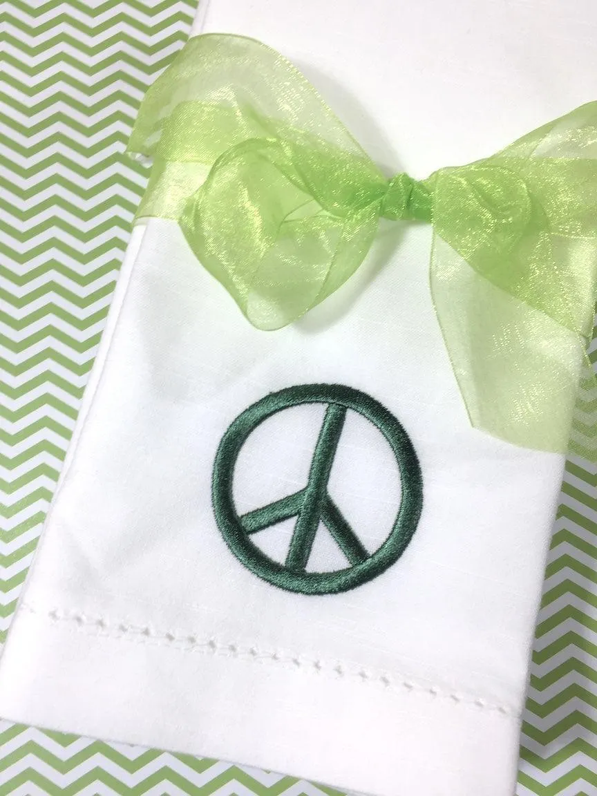 Peace Sign Embroidered Cloth Napkins - Set of 4 napkins