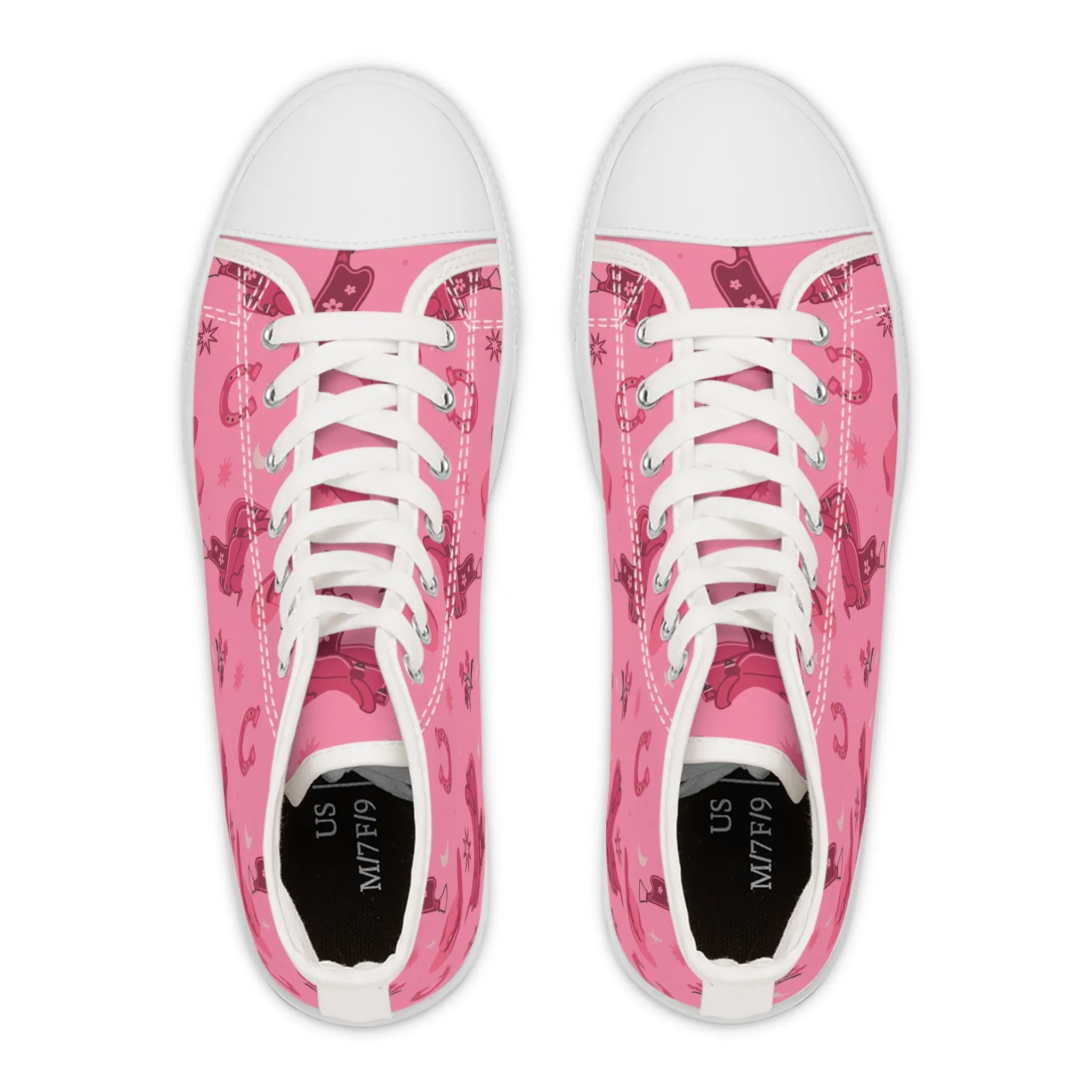 Pink Cowboy Hats Women's High Top Sneakers