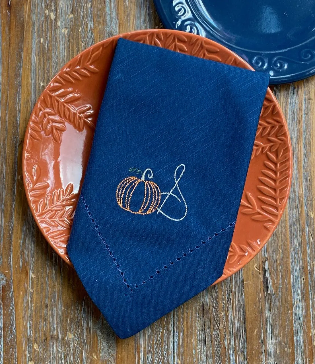 Pumpkin Monogrammed Cloth Dinner Napkins - Set of 4 napkins