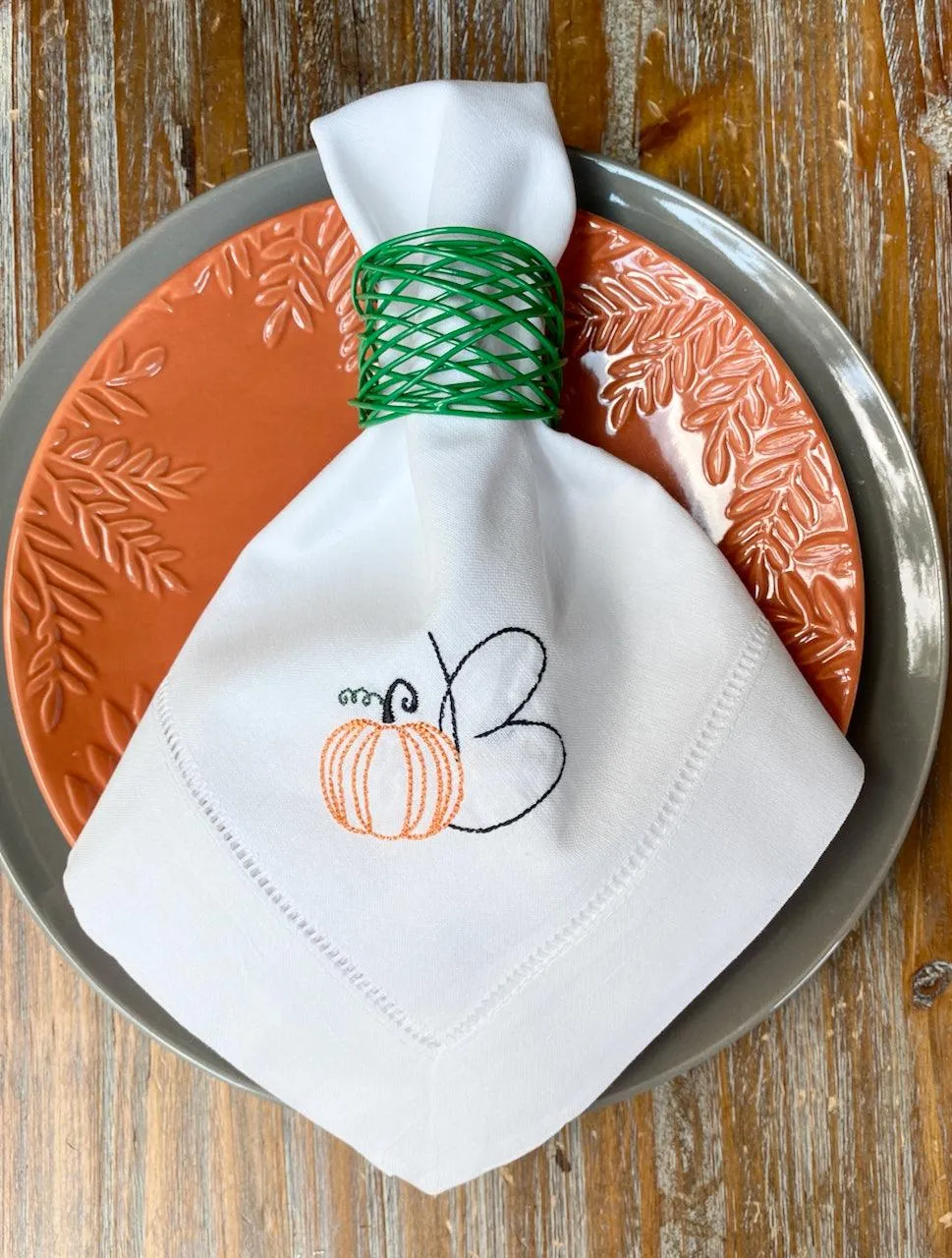 Pumpkin Monogrammed Cloth Dinner Napkins - Set of 4 napkins