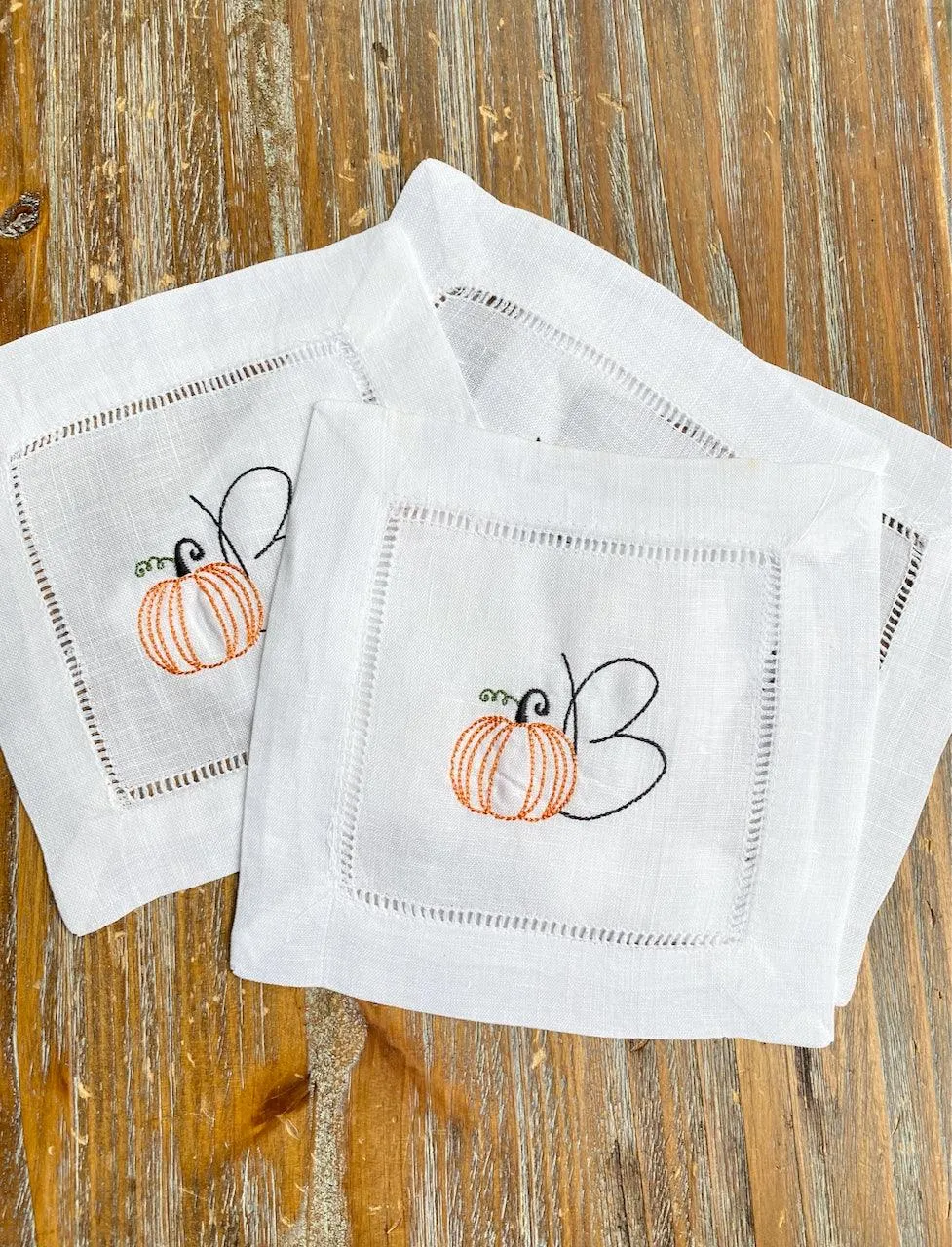 Pumpkin Monogrammed Cocktail Napkins, Set of 4