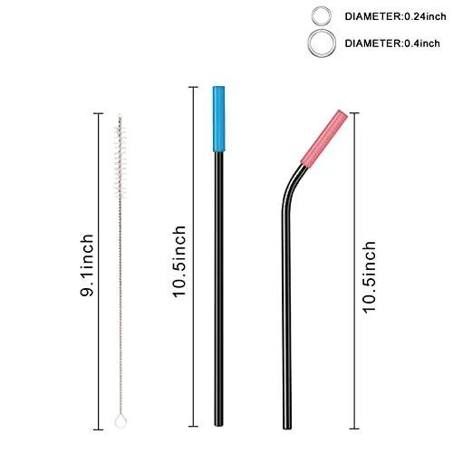 Samuelworld Reusable Metal Straws With Silicone Black