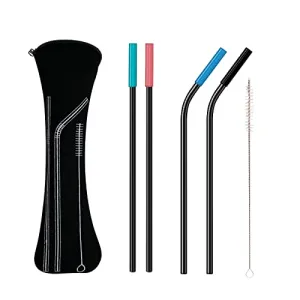 Samuelworld Reusable Metal Straws With Silicone Black