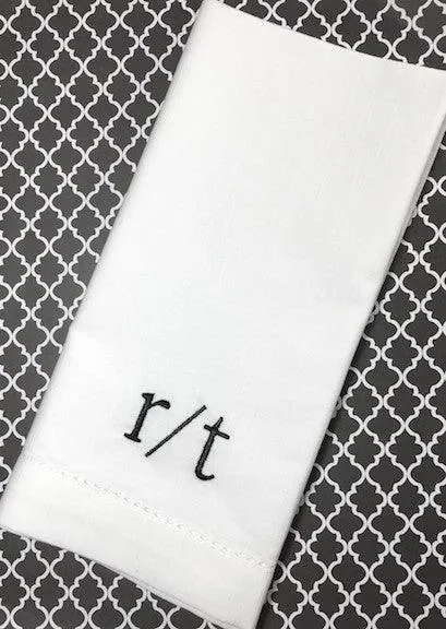 Slash Double Initial Monogrammed Cloth Napkins - Set of 4 Duogram Napkins