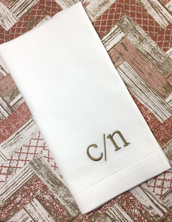 Slash Double Initial Monogrammed Cloth Napkins - Set of 4 Duogram Napkins