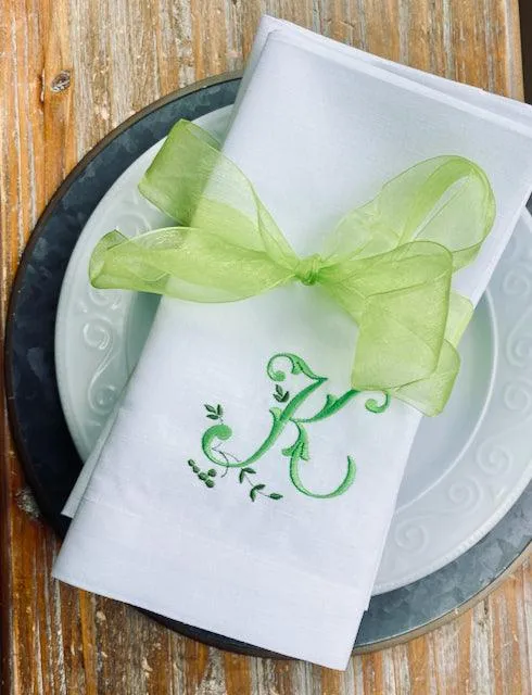 Sprig Monogrammed Embroidered Cloth Napkins - Set of 4 napkins