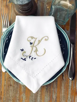 Sprig Monogrammed Embroidered Cloth Napkins - Set of 4 napkins