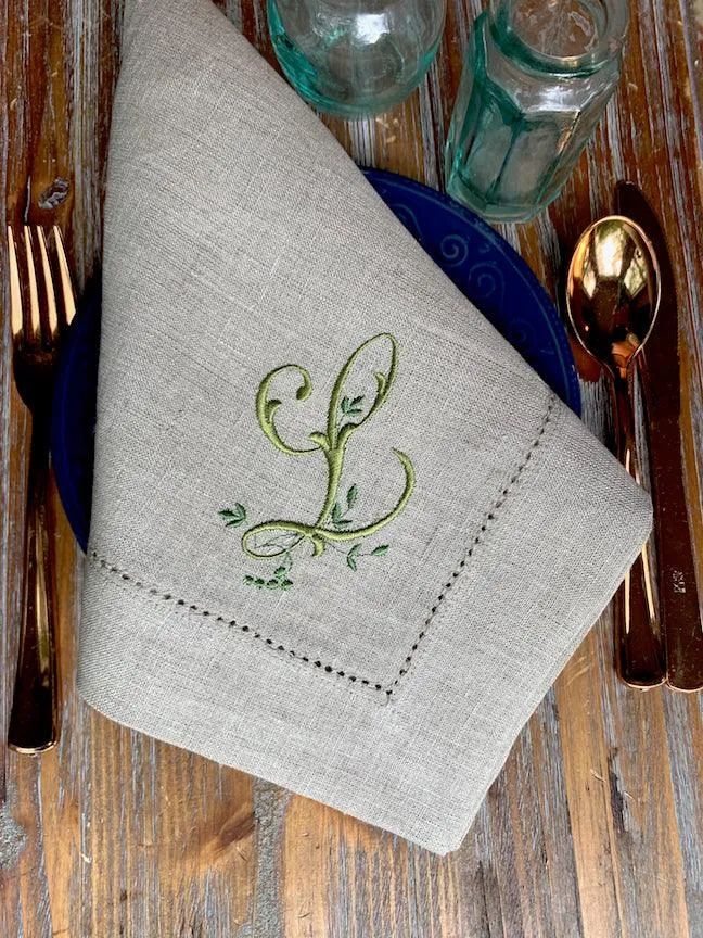 Sprig Monogrammed Embroidered Cloth Napkins - Set of 4 napkins