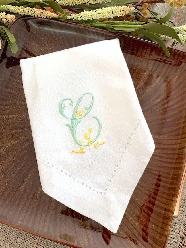 Sprig Monogrammed Embroidered Cloth Napkins - Set of 4 napkins