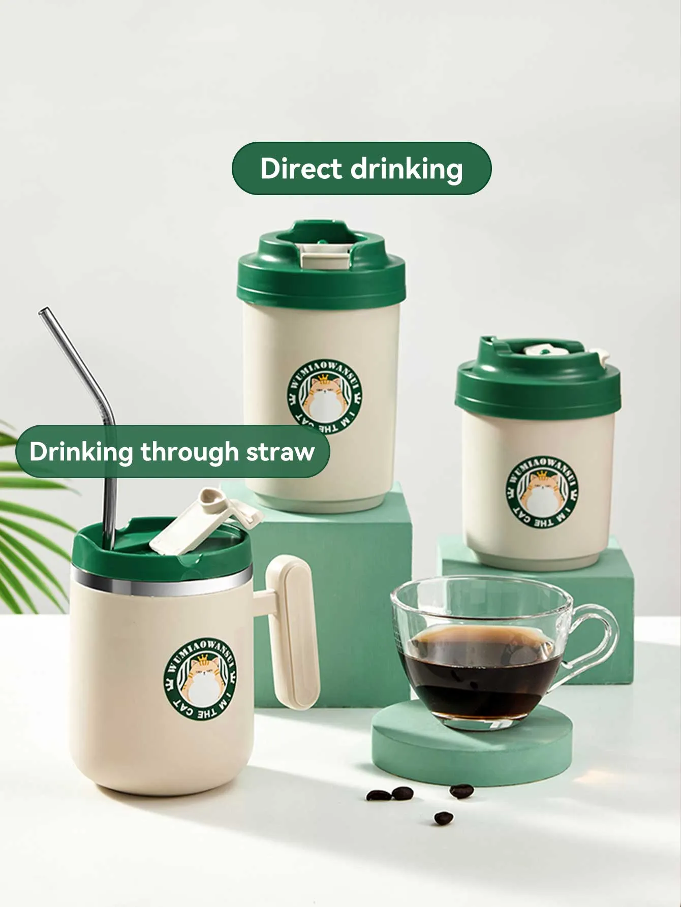 Stainless Steel Coffee Cup Thermos with Straw