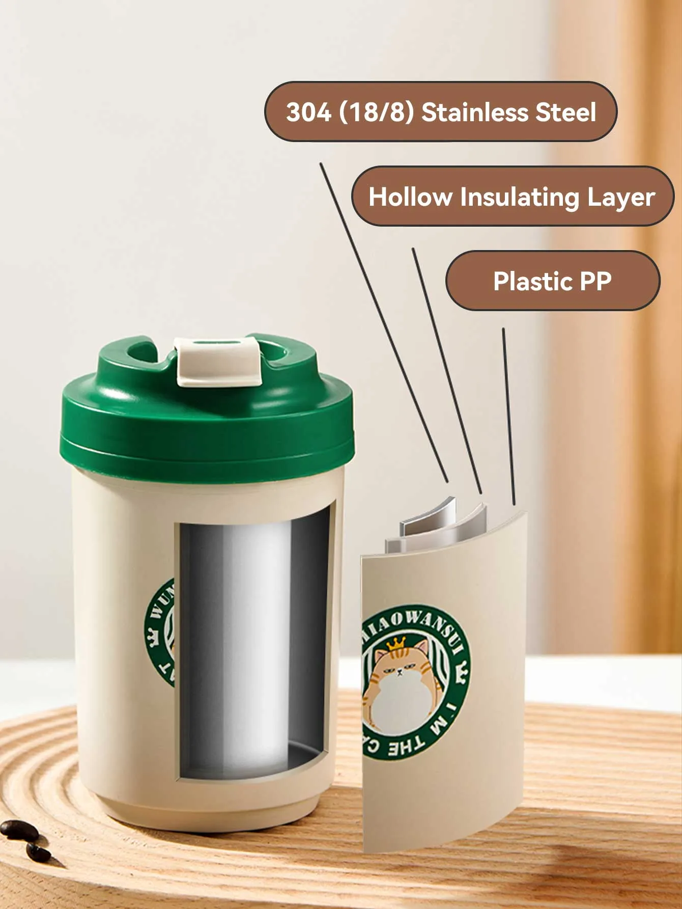 Stainless Steel Coffee Cup Thermos with Straw