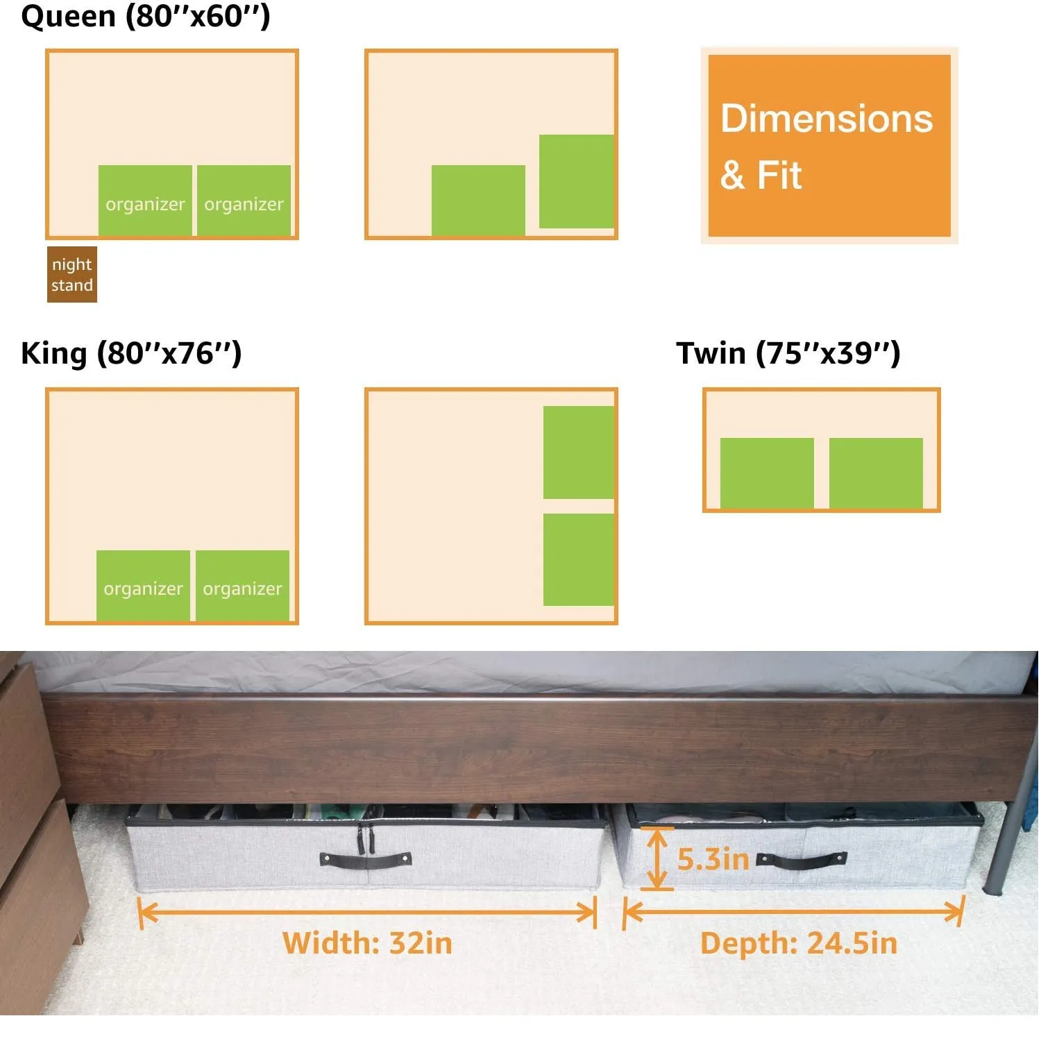 storageLAB Under Bed Shoe Organizer with Clear Top Cover