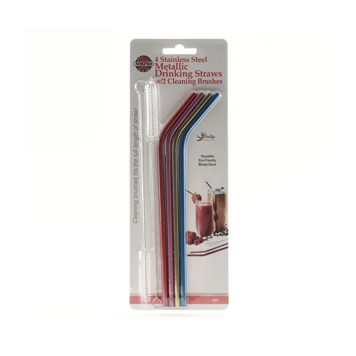 Straws Stainless Steel Multi-Color 4pk