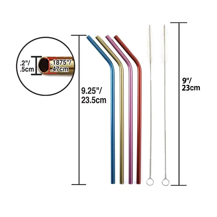 Straws Stainless Steel Multi-Color 4pk