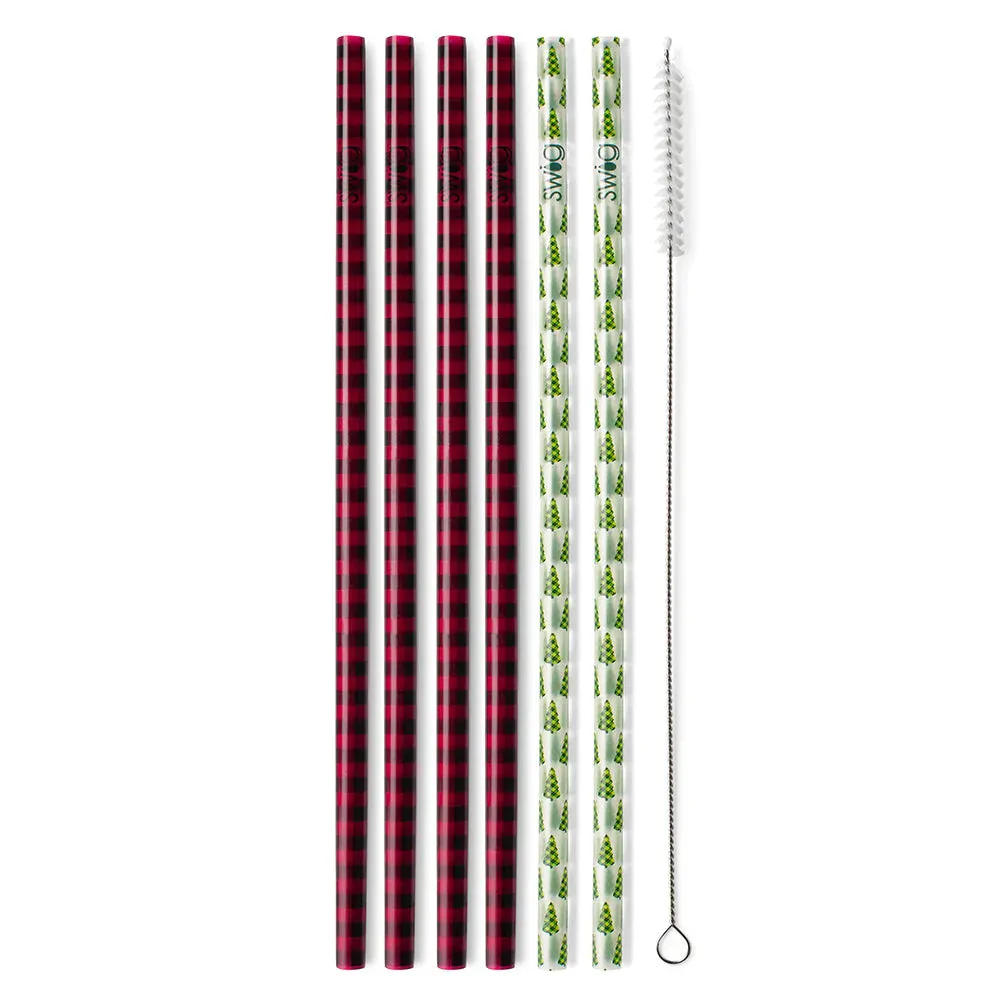 Swig | Buffalo Plaid   Pine Trees Reusable Straw Set