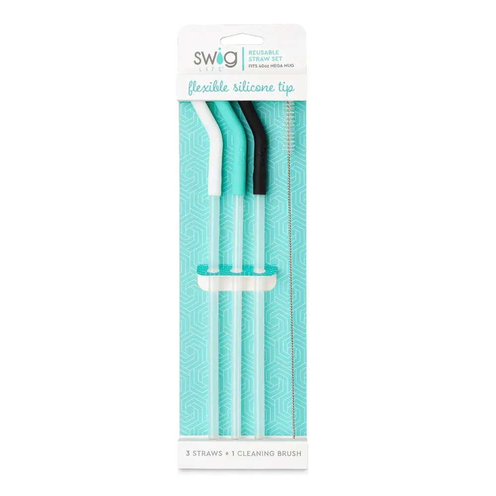 Swig Reusable Straw Set - White/Aqua/Black