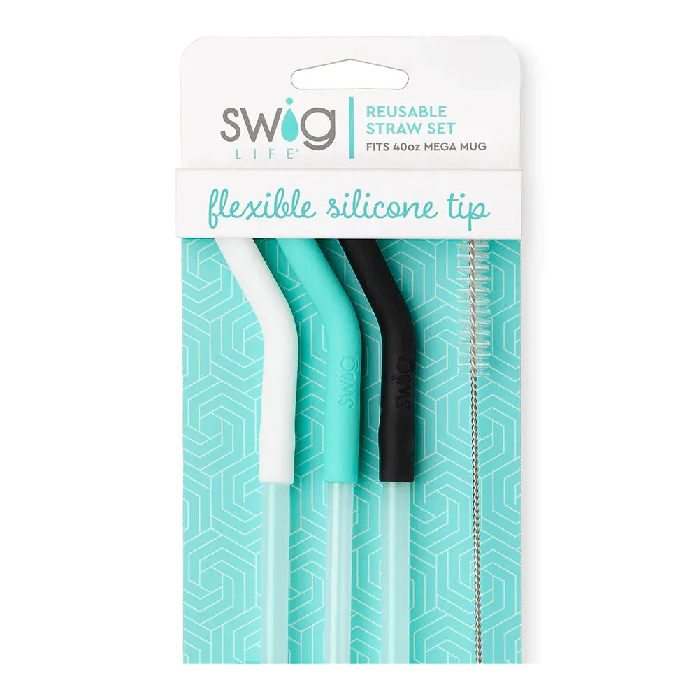 Swig Reusable Straw Set - White/Aqua/Black