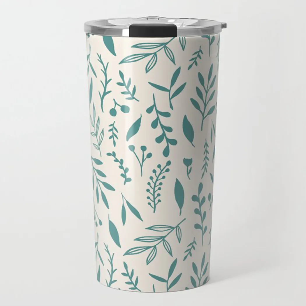 Teal Falling Leaves Travel Coffee Mug