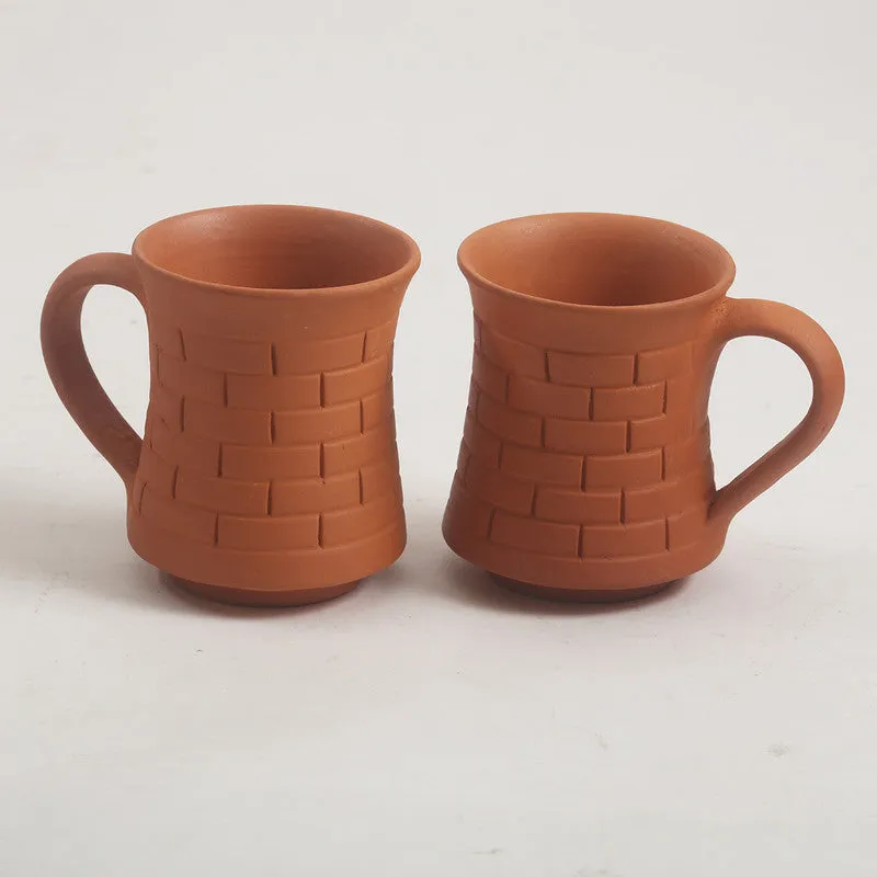 Terracotta Coffee Mug | Stripe Finish | 225 ml | Set of 2