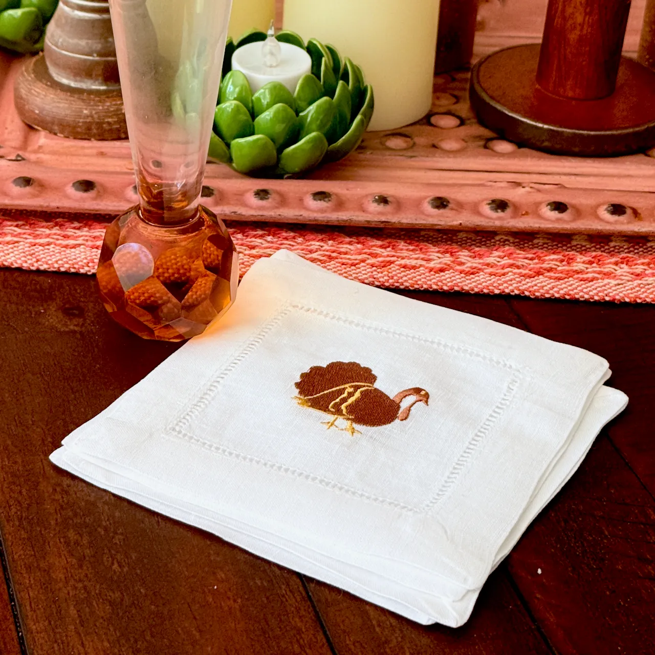 Thanksgiving Turkey Cloth Cocktail Napkins, Set of 4