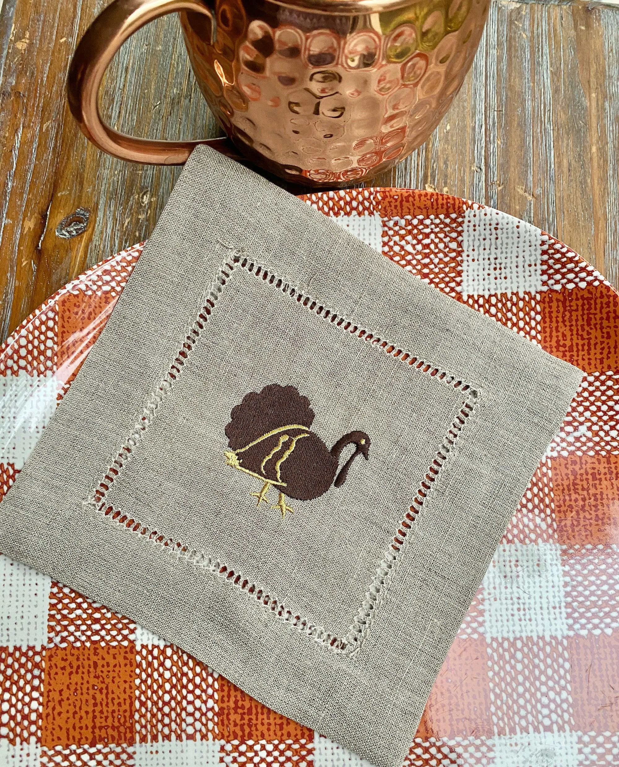 Thanksgiving Turkey Cloth Cocktail Napkins, Set of 4