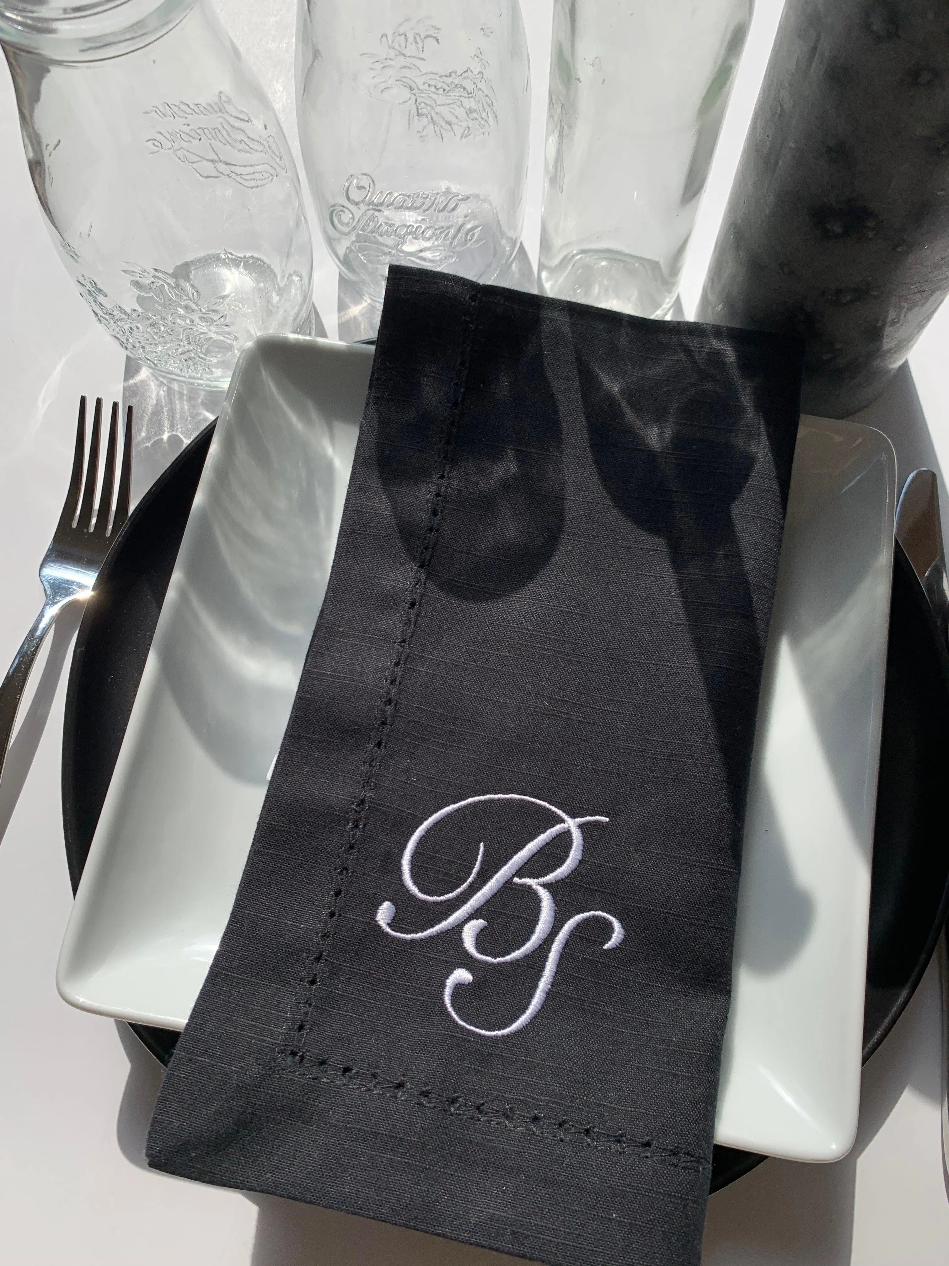 Two Initial Sophia Monogrammed Cloth Napkins - Set of 4 Duogram Napkins