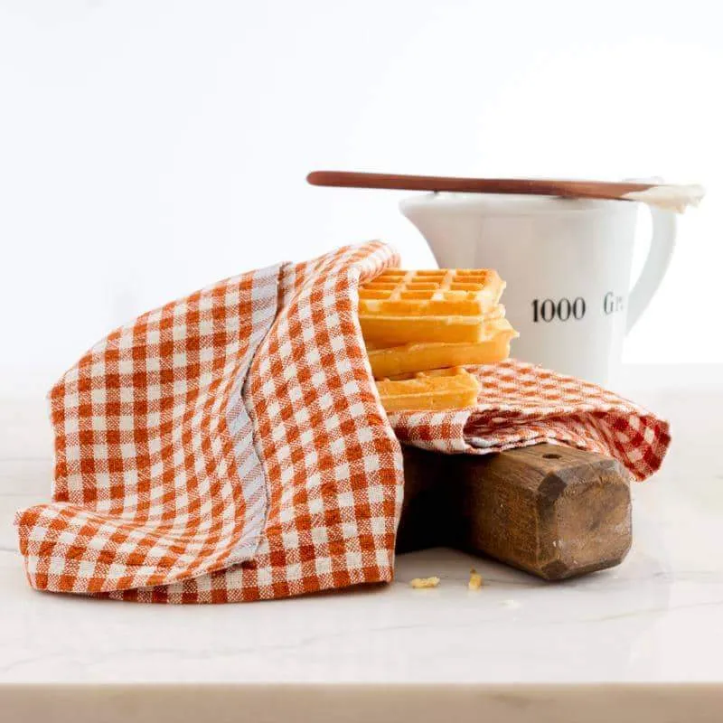 Two-Tone Gingham Napkins Cognac & Blue, Set of 4