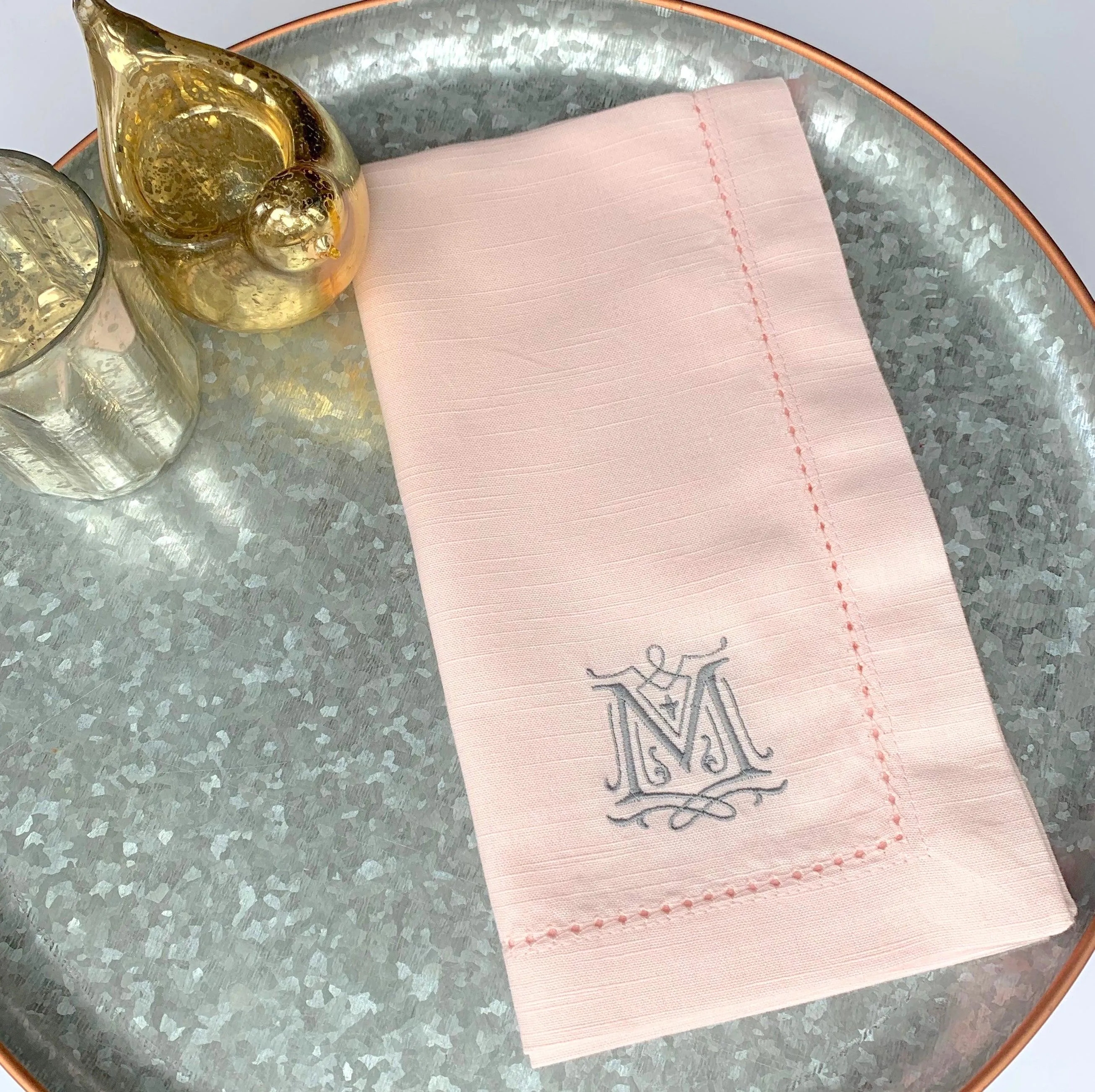 Victoria Monogrammed Embroidered Cloth Dinner Napkins - Set of 4 napkins