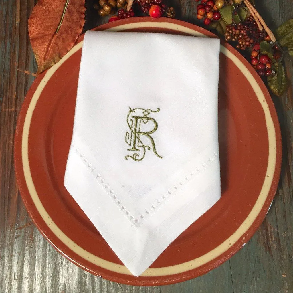 Victoria Monogrammed Embroidered Cloth Dinner Napkins - Set of 4 napkins