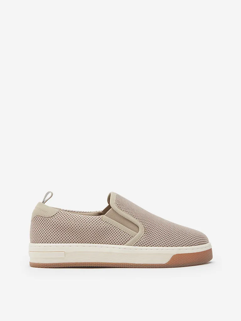 Yellow Beige Knitted Slip-On Shoes