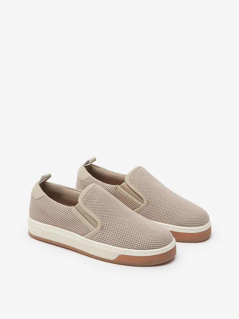 Yellow Beige Knitted Slip-On Shoes